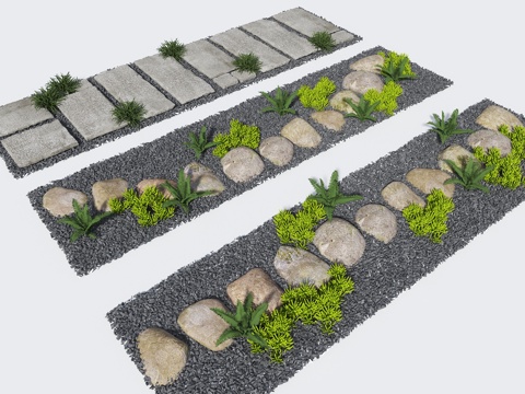 中式石板路 老石板路 园路 古朴小路 小园路 石块路 石头路su模型