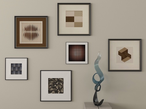 中古风挂画组合 装饰挂画su模型