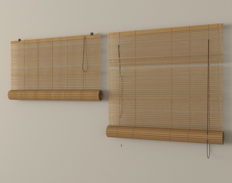 新中式百叶帘 窗帘 卷帘 竹帘su模型