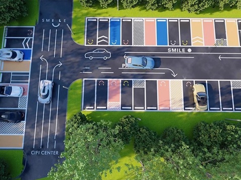 现代生态停车场 户外停车场 景区停车场su模型