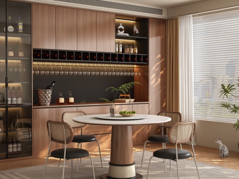  中古风餐厅 餐桌椅3d模型 