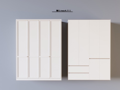 奶油风实木衣柜 衣柜收纳柜储物柜su模型