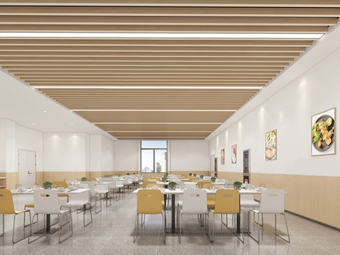 现代极简食堂 员工食堂 员工企业食堂su模型