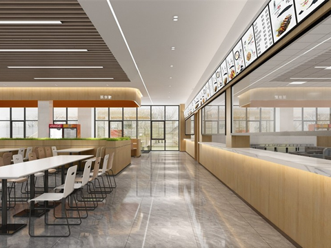 现代员工餐厅 餐桌椅组合su模型