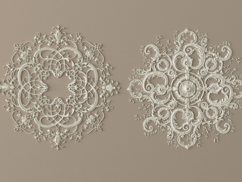 法式雕花 灯盘 石膏构件su模型