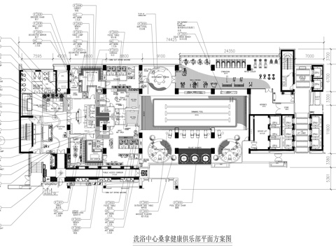洗浴中心桑拿健康俱乐部平面图cad施工图