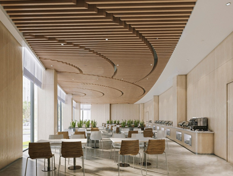 现代员工食堂 员工餐厅 餐桌椅组合su模型