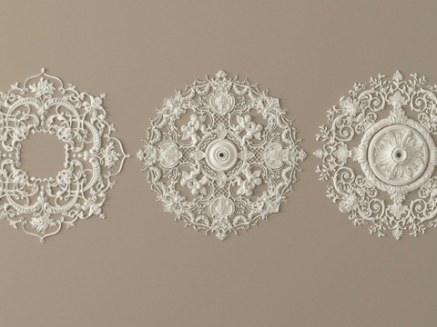 法式雕花 灯盘 石膏构件su模型
