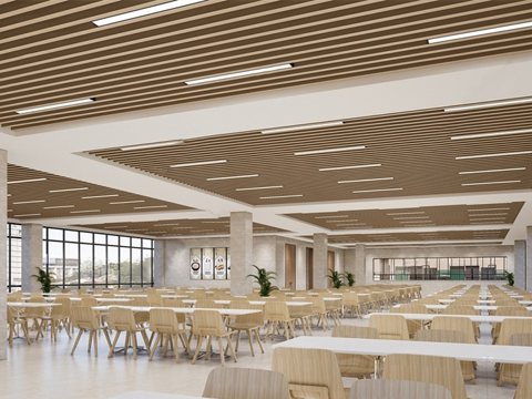 现代食堂 员工食堂 餐桌椅组合su模型