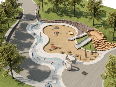 景观公园口袋公园 公园景观沙地 儿童游乐场地 滑梯沙地沙坑su模型