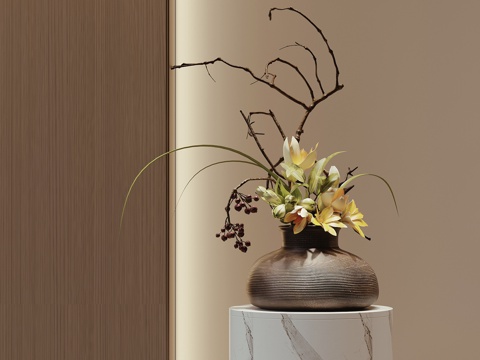 现代花瓶花艺插花su模型