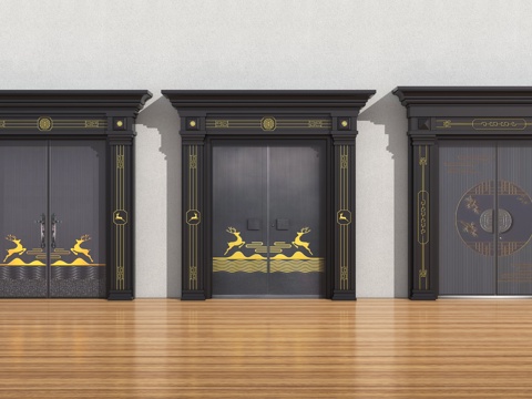 中式大门 入户门su模型