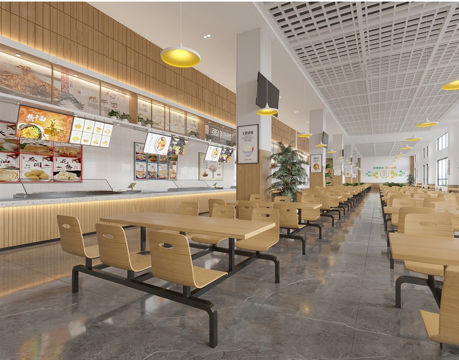 现代员工食堂 食堂餐桌椅su模型