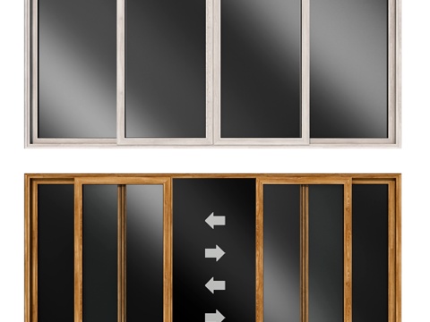  滑动彩绘玻璃木门3d模型 