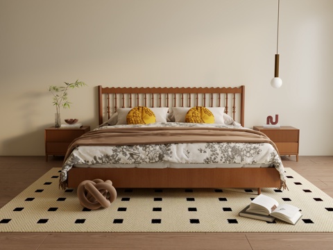  法式中古风双人床3d模型 