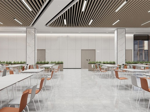 现代简约食堂 食堂明档 自助 食堂su模型