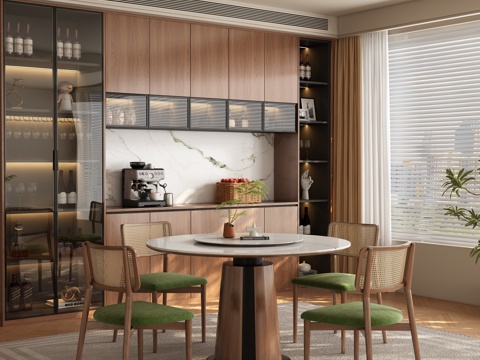  中古风餐厅 餐桌椅3d模型 