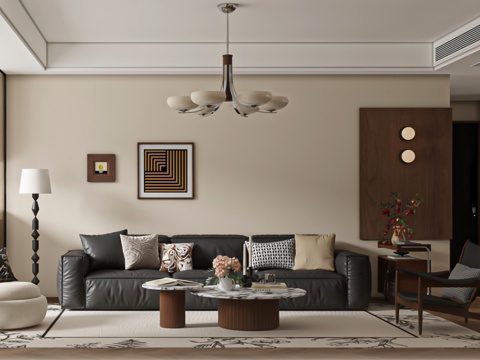  中古风 客厅 电视墙 沙发墙3d模型 