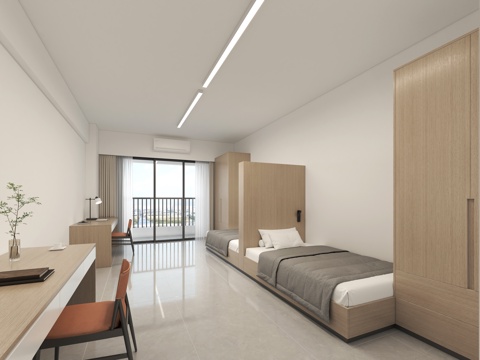  公寓宿舍双人公寓双人宿舍床衣柜书桌3d模型 