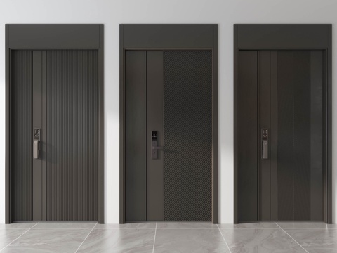 现代防盗门 子母门 入户门 组合门su模型