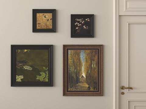 北欧复古装饰画 挂画 油画su模型