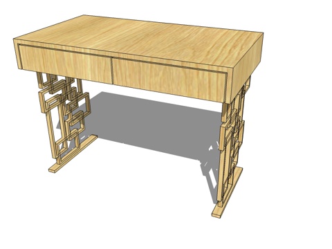 实木书桌 书桌 新中式书桌su模型