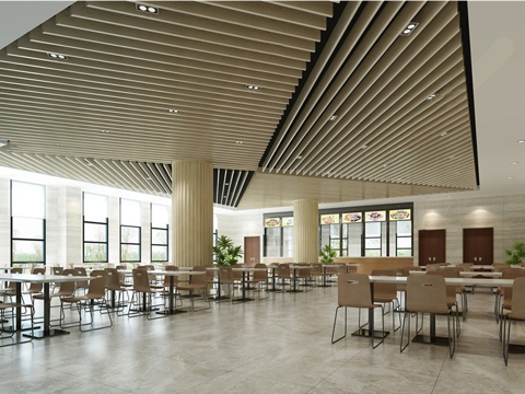现代员工食堂 员工餐厅su模型