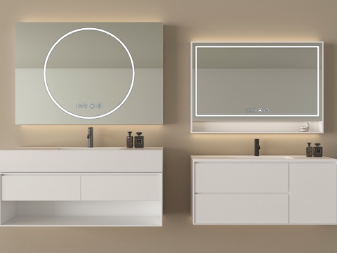 现代浴室柜 悬空浴室柜 镜柜su模型