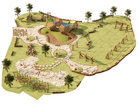 景观公园口袋公园 公园景观沙地 儿童游乐场地 滑梯沙地沙坑su模型