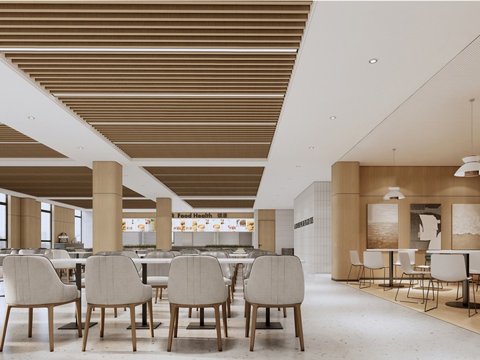 现代简约员工食堂 员工餐厅 餐桌椅组合su模型