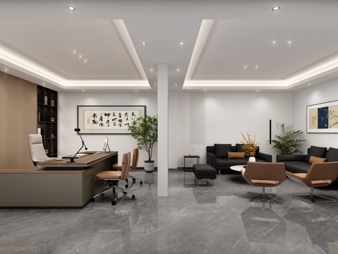  现代老板办公室总经理办公室办公桌办公家具组合3d模型 