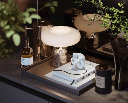 现代装饰品摆件台灯书籍su模型