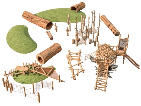 景观公园口袋公园 树枝树干结构 树枝结构滑梯 儿童游乐设备su模型