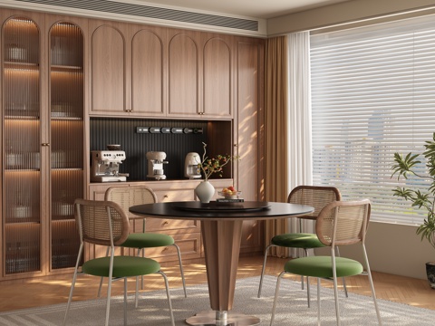  现代中古风餐厅 餐桌椅3d模型 