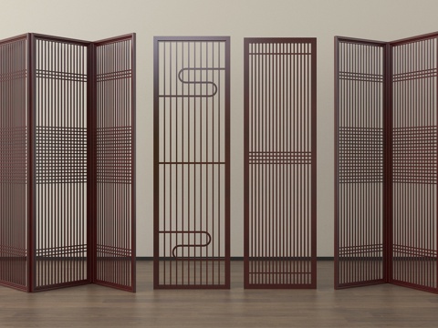 新中式屏风隔断 可折叠屏风su模型