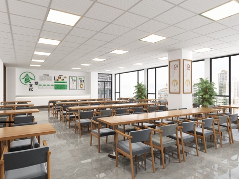  食堂大厅学校食堂单位食堂3d模型 