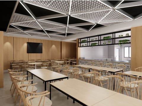 现代员工食堂 员工餐厅 餐桌椅su模型