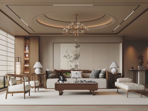  新中式客厅3d模型 