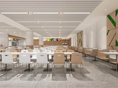 现代员工食堂 员工餐厅su模型