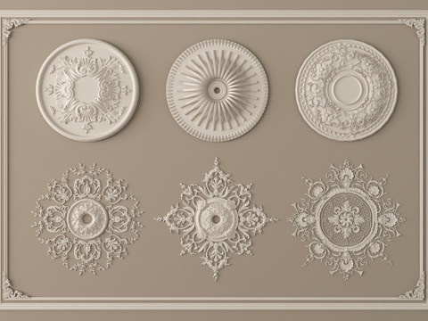 法式雕花 灯盘 石膏构件su模型