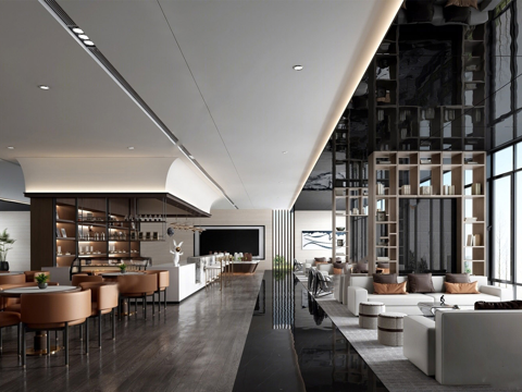 现代售楼处内部 洽谈区 洽谈桌椅su模型