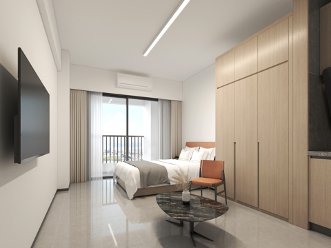  公寓宿舍单身公寓单人宿舍床衣柜3d模型 