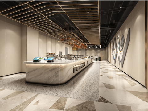 现代自助食堂 现代自助餐厅su模型