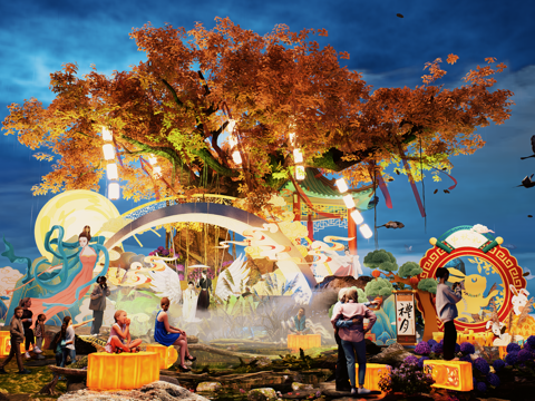 网红打卡国潮古风中秋灯笼集市美陈su模型