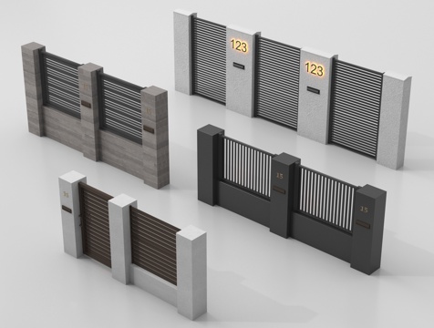 新中式别墅围栏 围墙 庭院墙 小区围墙su模型