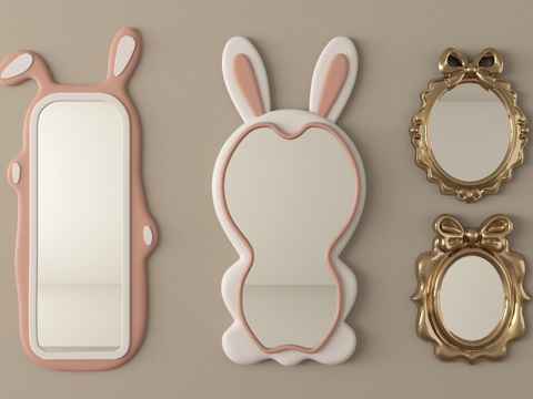 现代奶油风镜子 卡通镜子 装饰镜 穿衣镜su模型