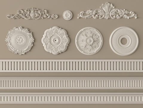  法式雕花 灯盘 石膏线条 石膏构件3d模型 