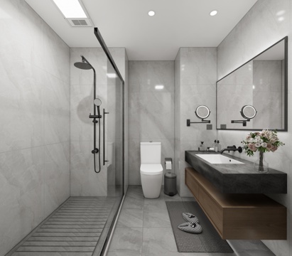 现代家装卫生间  马桶  淋浴su模型