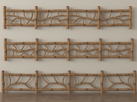 新中式栏杆 栅栏 实木栏杆 围栏护栏su模型