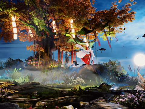 网红打卡国潮古风中秋灯笼集市美陈su模型